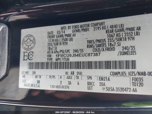 Ford Escape Titanium 2014 1FMCU9J94EUC87387 Image 9