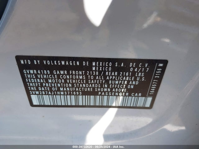 3VW2B7AJ1HM371693 Volkswagen Jetta 1.4t S