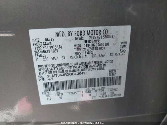 2LMTJ6JR3GBL20495 Lincoln Mkx Premiere