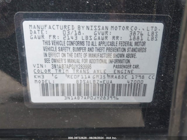 Nissan SENTRA S 2018 3N1AB7AP0JY283996 Image 9