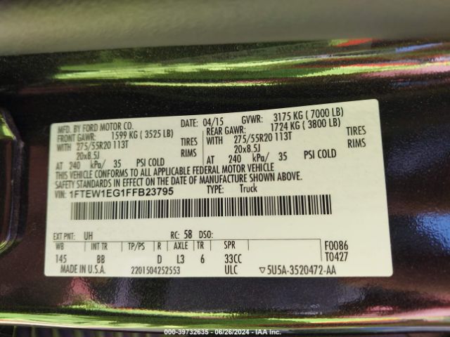 1FTEW1EG1FFB23795 Ford F-150 Platinum