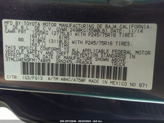 3TMLU4EN9FM174085 Toyota Tacoma Base V6