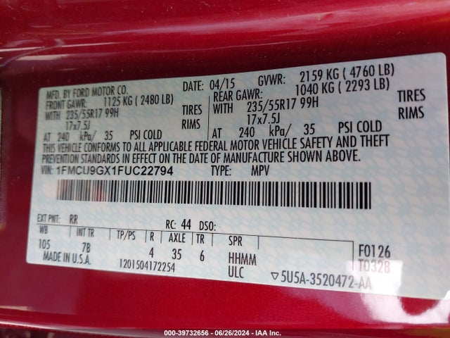 Ford ESCAPE SE 2015 1FMCU9GX1FUC22794 Image 9