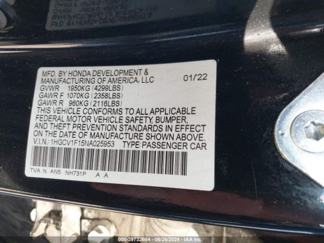 1HGCV1F15NA025953 Honda ACCORD LX