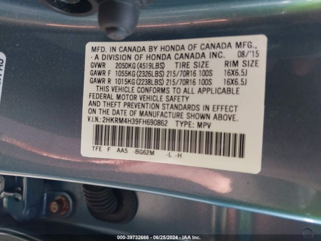 2HKRM4H39FH690862 Honda CR-V LX