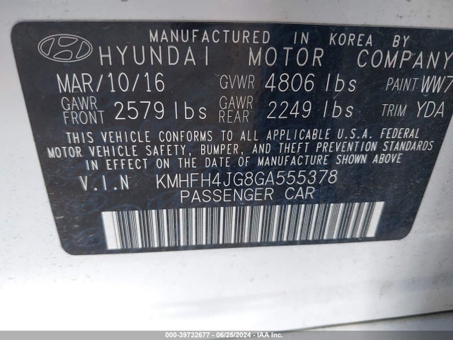 Hyundai Azera Limited 2016 KMHFH4JG8GA555378 Image 9