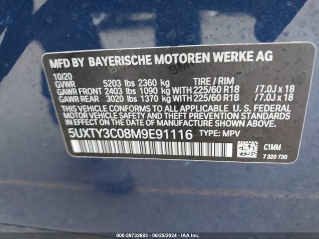 BMW X3 Sdrive30i 2021 5UXTY3C08M9E91116 Image 9