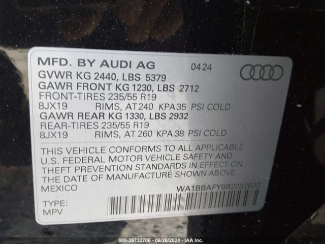 WA1BBAFY0R2092633 Audi Q5 Premium Plus 40 Tfsi Quattro S Tronic