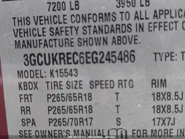 3GCUKREC6EG245486 Chevrolet Silverado 1500 2lt