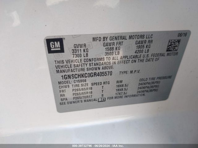 1GNSCHKC0GR405570 Chevrolet Suburban Lt
