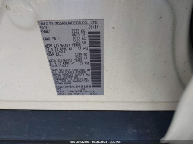5N1AT2MV8HC849196 Nissan ROGUE SV