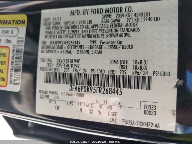 Ford Fusion Titanium 2015 3FA6P0K95FR268445 Image 9