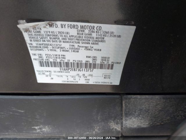 1FAHP2E87JG113757 Ford TAURUS SEL