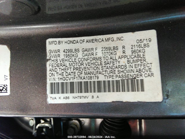 Honda ACCORD LX 2019 1HGCV1F17KA108179 Image 9