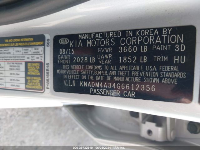 KNADM4A34G6612356 KIA RIO LX