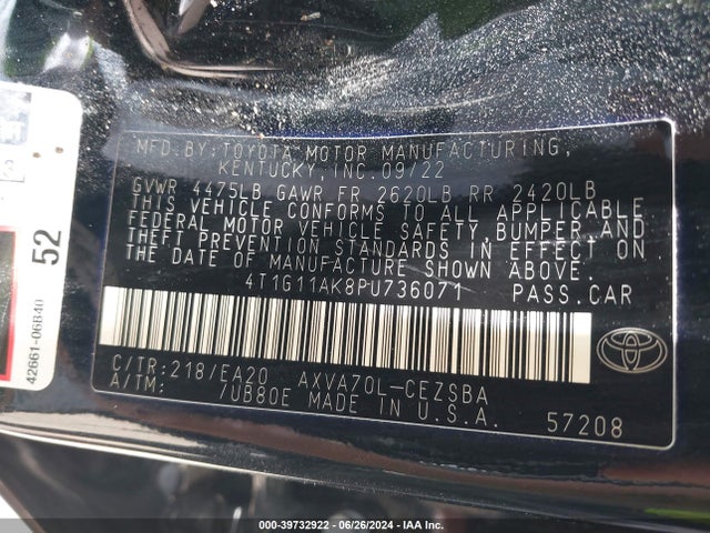 Toyota CAMRY SE 2023 4T1G11AK8PU736071 Image 9