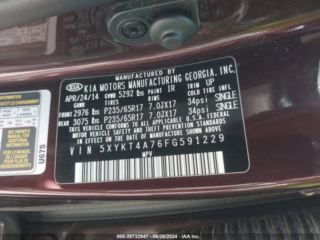 KIA Sorento Lx V6 2015 5XYKT4A76FG591229 Image 9