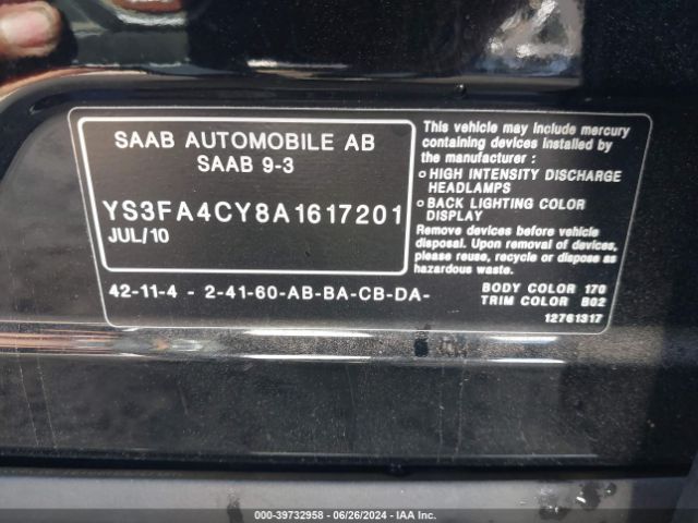 2010 SAAB 9-3 YS3FA4CY8A1617201 Photo 8