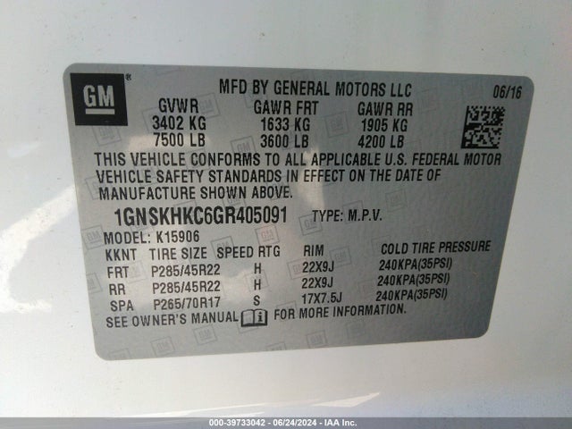 Chevrolet Suburban Lt 2016 1GNSKHKC6GR405091 Image 9