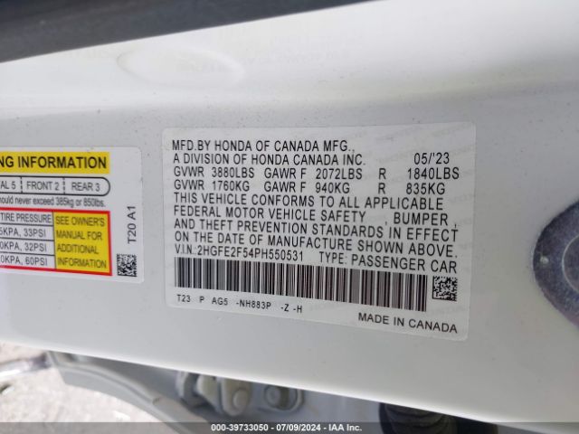 2HGFE2F54PH550531 Honda Civic Sport