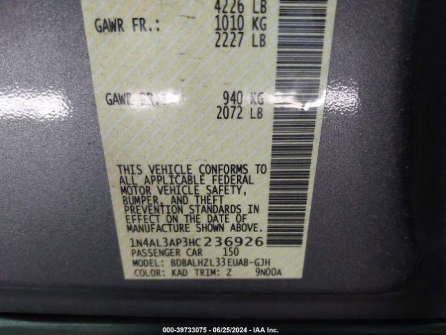 1N4AL3AP3HC236926 Nissan Altima 2.5 Sr