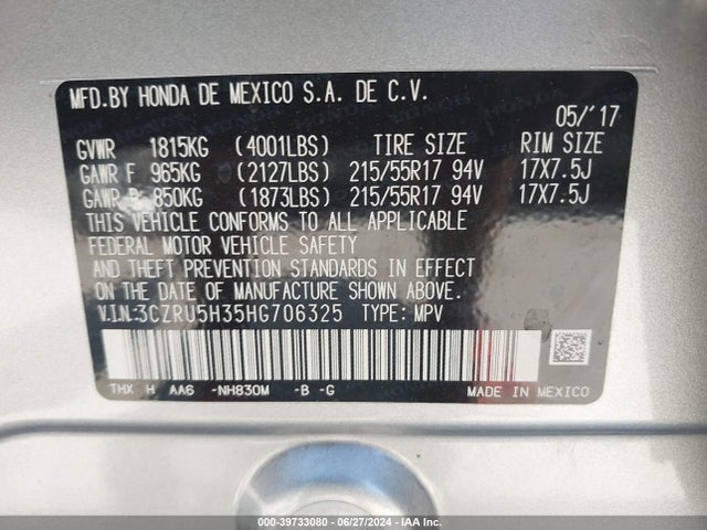 Honda HR-V LX 2017 3CZRU5H35HG706325 Image 9
