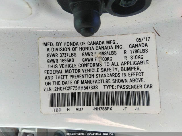 Honda CIVIC EX 2017 2HGFC2F75HH547338 Image 9