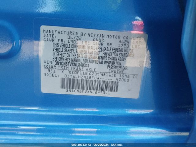 3N1CN8FVXNL849341 Nissan Versa 1.6 Sr Xtronic Cvt