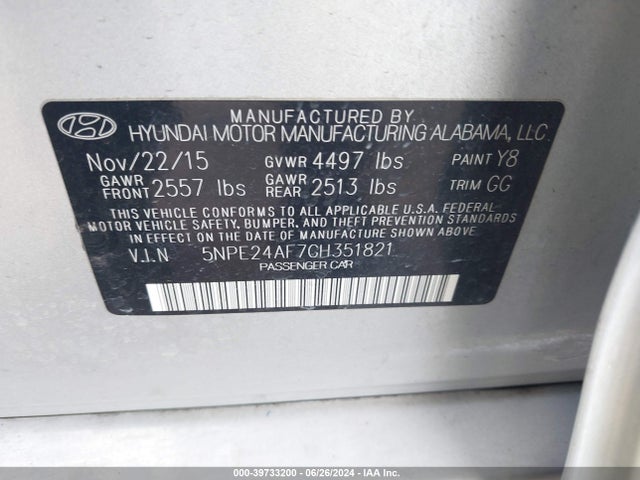 Hyundai SONATA SE 2016 5NPE24AF7GH351821 Image 9