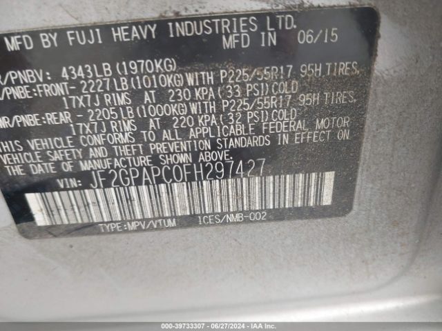 JF2GPAPC0FH297427 Subaru Xv Crosstrek 2.0i Limited