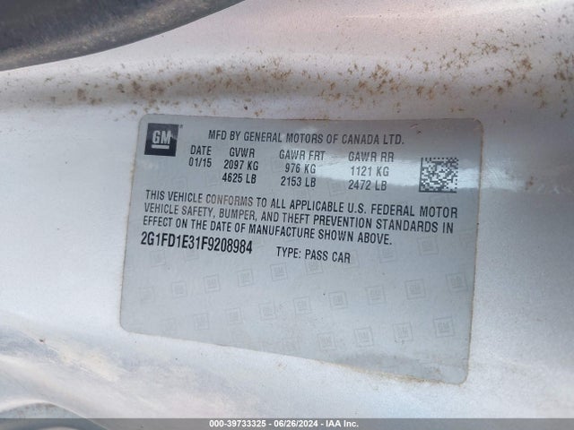 Chevrolet Camaro 1lt 2015 2G1FD1E31F9208984 Image 9