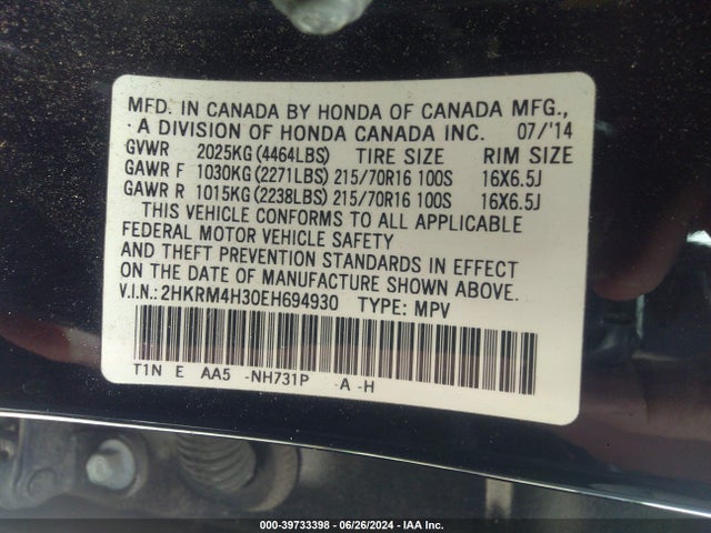 Honda CR-V LX 2014 2HKRM4H30EH694930 Image 9