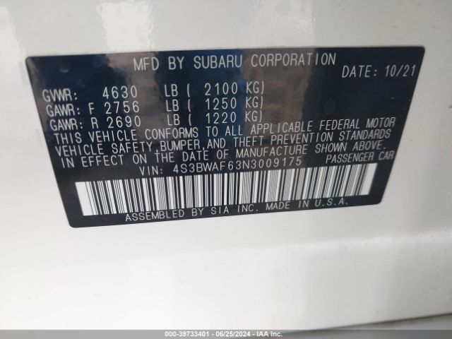 4S3BWAF63N3009175 Subaru Legacy Premium