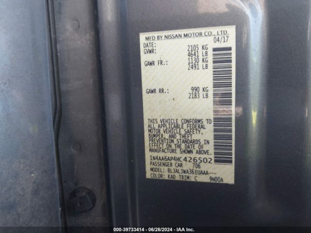 1N4AA6AP4HC426502 Nissan Maxima 3.5 Sv