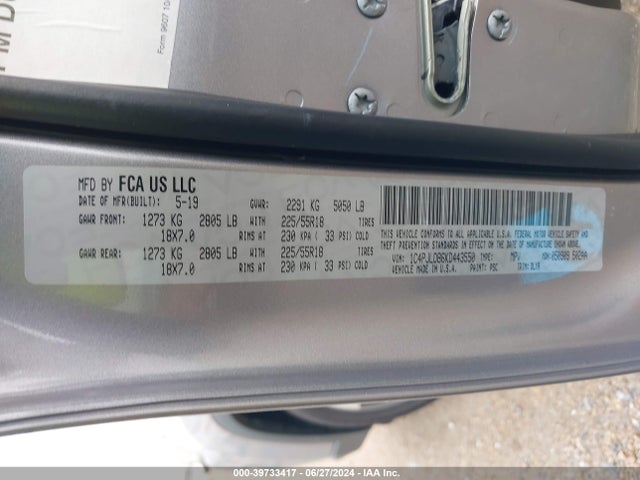 1C4PJLDB6KD443550 Jeep Cherokee Limited Fwd