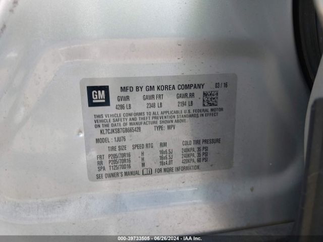 KL7CJKSB7GB665428 Chevrolet Trax 1ls