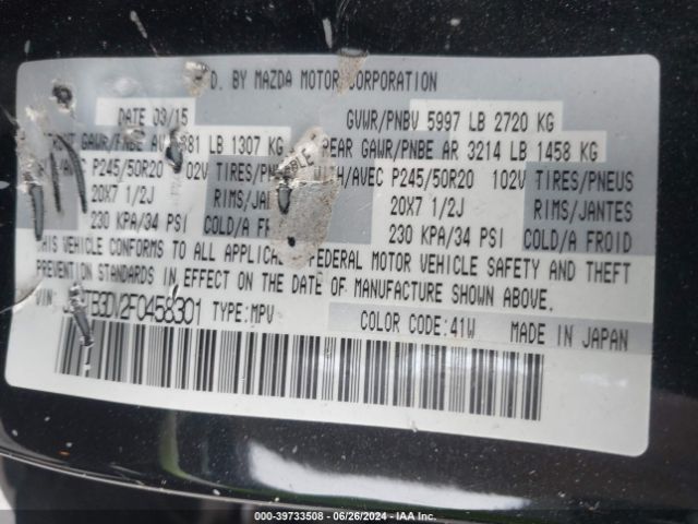 JM3TB3DV2F0458301 Mazda Cx-9 Grand Touring