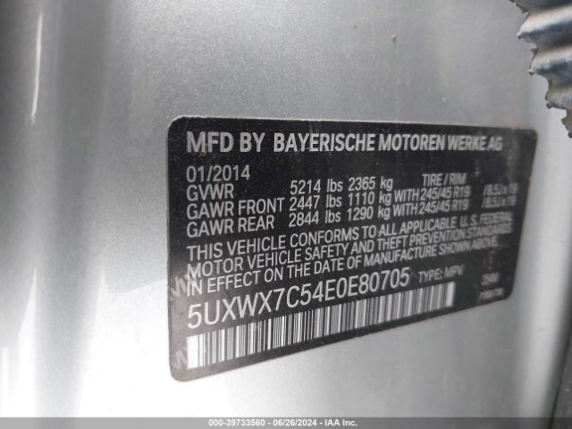 5UXWX7C54E0E80705 BMW X3 Xdrive35i