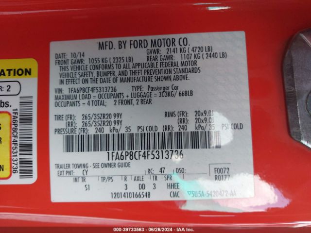 1FA6P8CF4F5313736 Ford Mustang Gt Premium