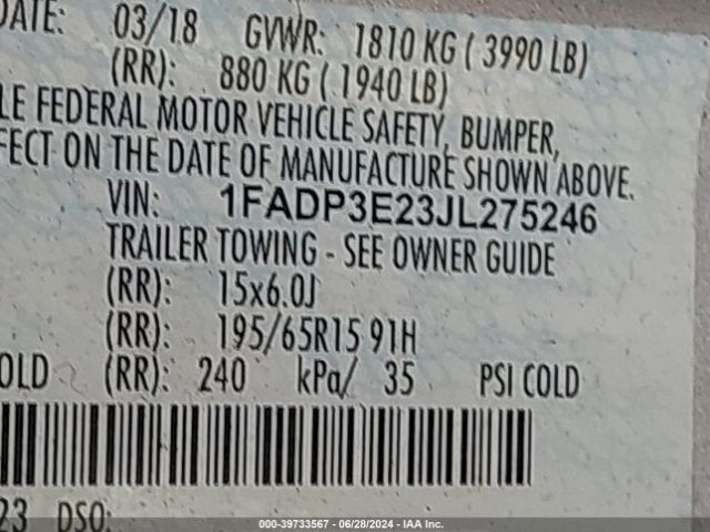 1FADP3E23JL275246 Ford FOCUS S