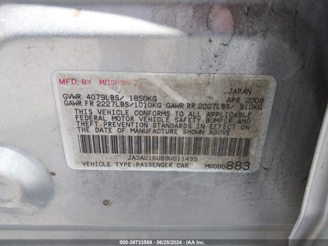 2009 MITSUBISHI LANCER JA3AU16U89U011499 Photo 8