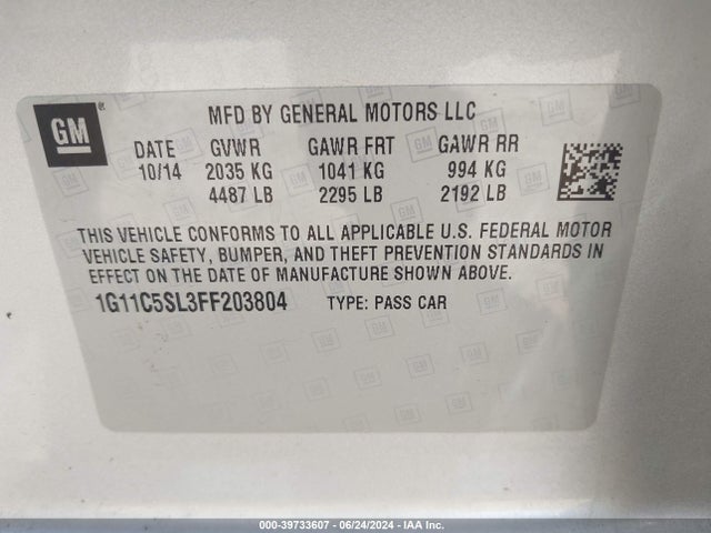 Chevrolet MALIBU 1LT 2015 1G11C5SL3FF203804 Image 9