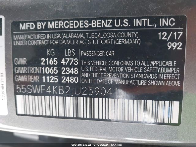 55SWF4KB2JU259041 Mercedes-Benz C 300 4matic