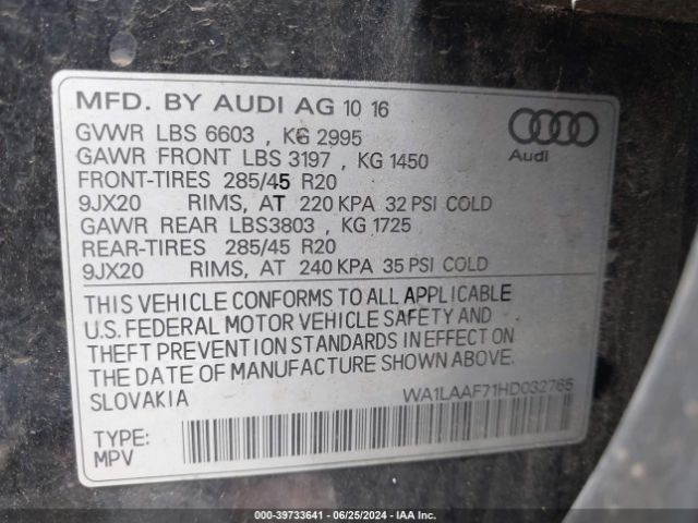 WA1LAAF71HD032765 Audi Q7 3.0t Premium