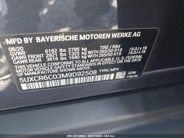 5UXCR6C03M9D92508 BMW X5 Xdrive40i