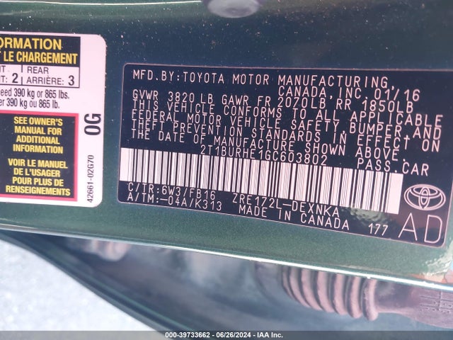 Toyota COROLLA LE 2016 2T1BURHE1GC603802 Image 9