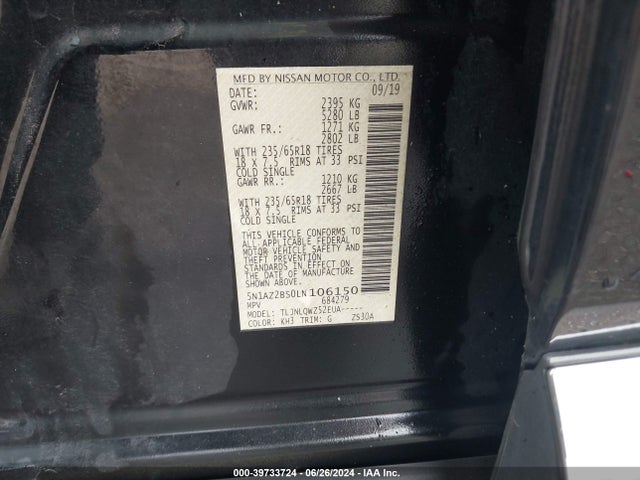 Nissan Murano Sv Intelligent Awd 2020 5N1AZ2BS0LN106150 Image 9