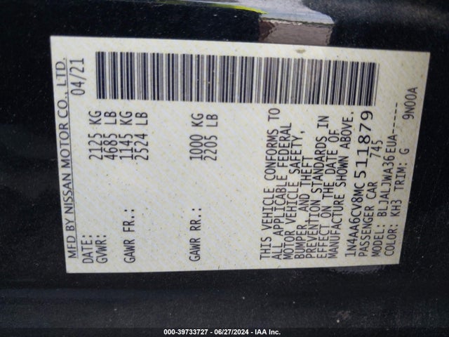 Nissan Maxima Sv Xtronic Cvt 2021 1N4AA6CV8MC511879 Image 9
