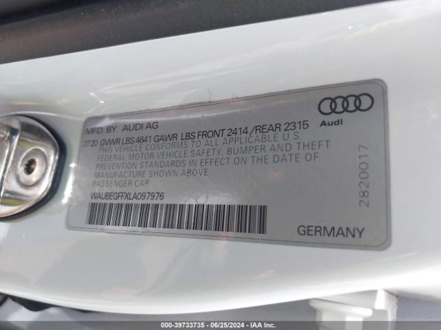 WAUBEGFFXLA097976 Audi A3 Premium 45 Tfsi S Line Quattro S Tronic