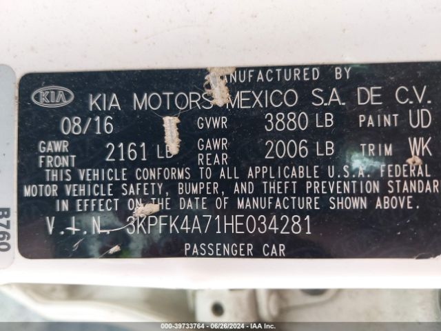 3KPFK4A71HE034281 KIA FORTE LX